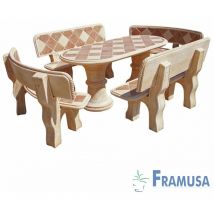 Framusa - conjunto comedor piedra ovalado jardin olivo gres con azulejos ocre