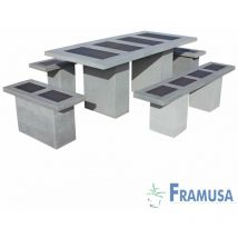 Framusa - conjunto comedor piedra rectangular jardin livinston vulcan beton