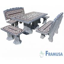 Framusa - conjunto comedor piedra rectangular jardin moresco deico plata