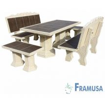 Framusa - conjunto comedor piedra rectangular jardin moresco zinc arena