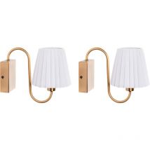 Conjunto de 2 lámparas de pared foco pantalla de tela hierro metal base dorada blanco Tolka