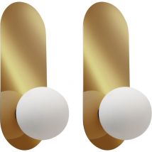 Conjunto de 2 lámparas de pared ovaladas con pantallas esféricas de vidrio opalino dorado Leisi
