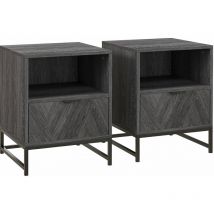 Conjunto de 2 mesitas de noche mesillas de noche con 1 cajón estante abierto y patas de acero estilo industrial para dormitorio salón 40x40x52 cm