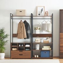 Conjunto de 2 percheros Larem con 2 cajones y 6 compartimentos - Negro/Efecto Nogal [en.casa]