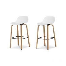 Kosmi - Conjunto de 2 taburetes de bar blancos de estilo escandinavo con patas de metal efecto madera - Altura 76cm