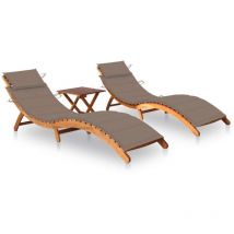 Inlife - Conjunto de 2 tumbonas tumbona cama de jardín terraza muebles de exterior con mesa y cojines acacia maciza 020012106