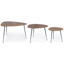 Bizzotto - Conjunto de 3 mesas de centro boscage de madera de estilo industrial