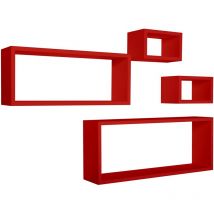 Sanitec - Estantes rectangulares de pared conjunto de 4 pc mod. Merlino Rojo