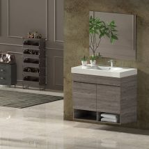 Conjunto de Baño NEBARI - 7 colores distintos 2 puertas o un cajón a elegir- incluye mueble, lavabo y espejo se envía MONTADO Roble Smoky 100x40Cm