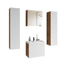 Muebles Slavic - Ensemble de meubles de salle de bain nicea xl, jeu de meubles de salle de bain, lavabo inclus, couleur wotan/blanc ondulé