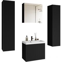 Muebles Slavic - Ensemble de meubles de salle de bain nicea xl, jeu de meubles de salle de bain, lavabo inclus, couleur noir mat ondulé