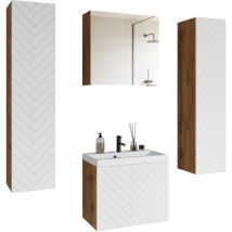 Muebles Slavic - Ensemble de meubles de salle de bain nicea xl, jeu de meubles de salle de bain, lavabo inclus, couleur wotan/blanc chevrons