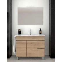 Allstone - Conjunto de Baño Isquia 2 cajones y dos puertas - 7 colores distintos -15 medidas - incluye mueble, lavabo y espejo - Estepa 80 x 40 cm