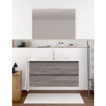 Conjunto de Baño Suspendido Ibiza de 2 cajones - 7 colores distintos -15 medidas - incluye mueble, lavabo y espejo - Roble Smoky 100 x 45 cm