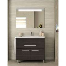 Conjunto de Baño Bahia 2 puertas y un cajón - 7 colores distintos -15 medidas - incluye mueble, lavabo y espejo - Roble Sinatra 100 x 45 cm
