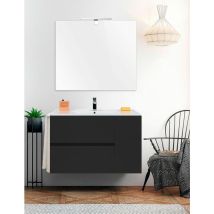 Allstone - Conjunto de Baño Suspendido Itaca- 2 cajones y una puerta - 7 colores distintos -15 medidas - incluye mueble, lavabo y espejo - Grafito 75