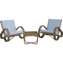 Chillvert - Conjunto de Butacas Sillones en Ratán Natural y Mesa de Centro para Jardín Terraza Parma 68x83x68 cm con Cojines Blancos
