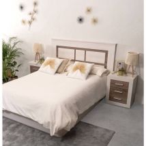 Conjunto De Cabecero Y 2 Mesillas De Noche Coimbra. Elegante Combinación De Tonos En Simil Madera Pina/trufle