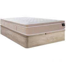 Vente-unique - Conjunto de canapé abatible de 140 x 190 cm natural claro + colchón híbrido de muelles ensacados de 7 zonas y gel con memoria de forma