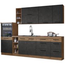 Conjunto de cocina modular Wood Grey 137 , 270x52cm, MDF, Aglomerado laminado, LED