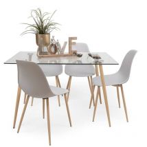 Homely - Conjunto de comedor cairo nordic, mesa de cristal de 120x79,5 cm, 4 sillas nórdicas gris claro