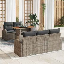 Conjunto de Comedor de Jardín de 6 Piezas con Cojines Gris Ratan Poliéster y Acacia
