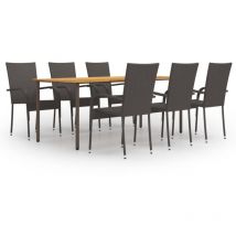 The Living Store - Conjunto de comedor de jardín muebles de exterior 7 piezas mimbre de resina marrón 020014059