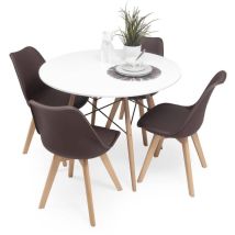 Homely - Conjunto de comedor tower 100 day mesa redonda lacada de 100 cm y 4 sillas day chocolate 66009