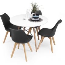 Homely - Conjunto de comedor tower 100 day mesa redonda lacada de 100 cm y 4 sillas day negro