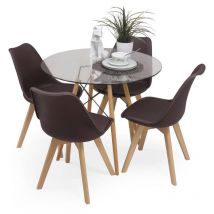 Homely - Conjunto de comedor tower 90 day cristal mesa de cristal redonda de 90 cm y 4 sillas day chocolate 66009