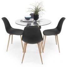 Conjunto de comedor TOWER CAIRO NORDIC 100, mesa redonda de cristal de 100 cm y 4 sillas CAIRO NORDIC NEGRO