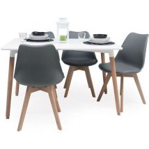 Homely - Conjunto de mesa tower 120 cm + 4 sillas day. Mesa con patas en haya natural y tapa lacado blanco. 120x80 - gris oscuro