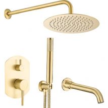Conjunto de ducha empotrada monomando redonda roma oro cepillado ø 25cm Dorado