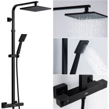 Conjunto de ducha Termostática 38oC Negro 2 Funciones Columna de Ducha con 9 pulgadas Rociador Ducha y Ducha de Mano Sistema de ducha antiquemaduras