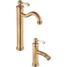Piralla - Conjunto de grifería para lavabo y bidé estilo retro color bronce Como KITCOMOOF2