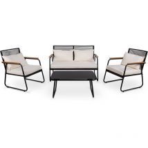 Mc Haus - Conjunto de jardín 4 plazas olbia set white off, mesa de centro exterior + sofá 2 plazas + 2 sillones, color beige, resistente a los rayos