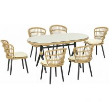 Outsunny - Conjunto de jardín de ratán sintético juego de muebles de jardín exterior de ratán de 7 piezas incluye 6 sillas con cojines y mesa de