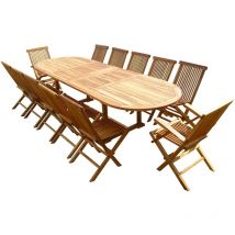 C&l Jardin - Conjunto de jardín de teca aceitado haasi 10 sillas y 2 sillones jumak