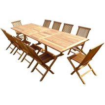 C&l Jardin - Conjunto de jardín de teca aceitado kaloa 10 sillas jumak