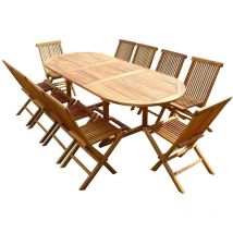 C&l Jardin - Conjunto de jardín de teca aceitado munggi 10 sillas jumak
