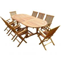 C&l Jardin - Conjunto de jardín de teca aceitado munggi 8 sillones plegables jumak