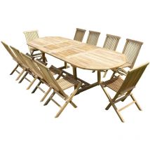 Teck'line - Conjunto de jardín de teca de lujo nayan 10 sillas jenae