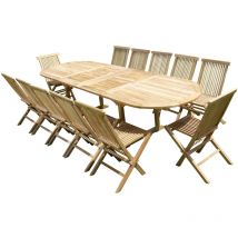 Teck'line - Conjunto de jardín de teca de lujo nayan 12 sillas jenae