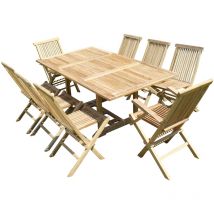 Teck'line - Conjunto de jardín de teca de lujo sunang 6 sillas y 2 sillones jenae