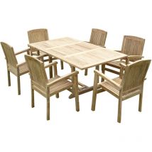 Teck'line - Conjunto de jardín de teca de lujo sunang 6 sillones apilables audia