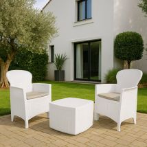 Ipae Progarden - Salón de Jardín Napoli, CConjunto de jardín con 2 sillones y 1 mesa container, Zona de estar efecto ratán, 100% Made in Italy, Blanco