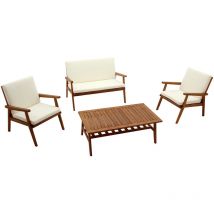 Miliboo - Conjunto de jardín de acacia maciza con cojines beige tiaga