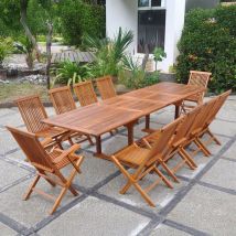 Concept-usine - Conjunto de jardín de teca aceitada para 10 personas lubok