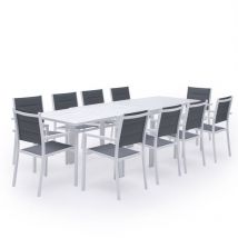 Conjunto de jardín extensible venezia 132/264 en textileno gris 10 plazas aluminio blanco
