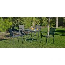 Conjunto de mesa + 4 sillones en acero Cordoba/Sulam-90/4 en acabado gris antracita.